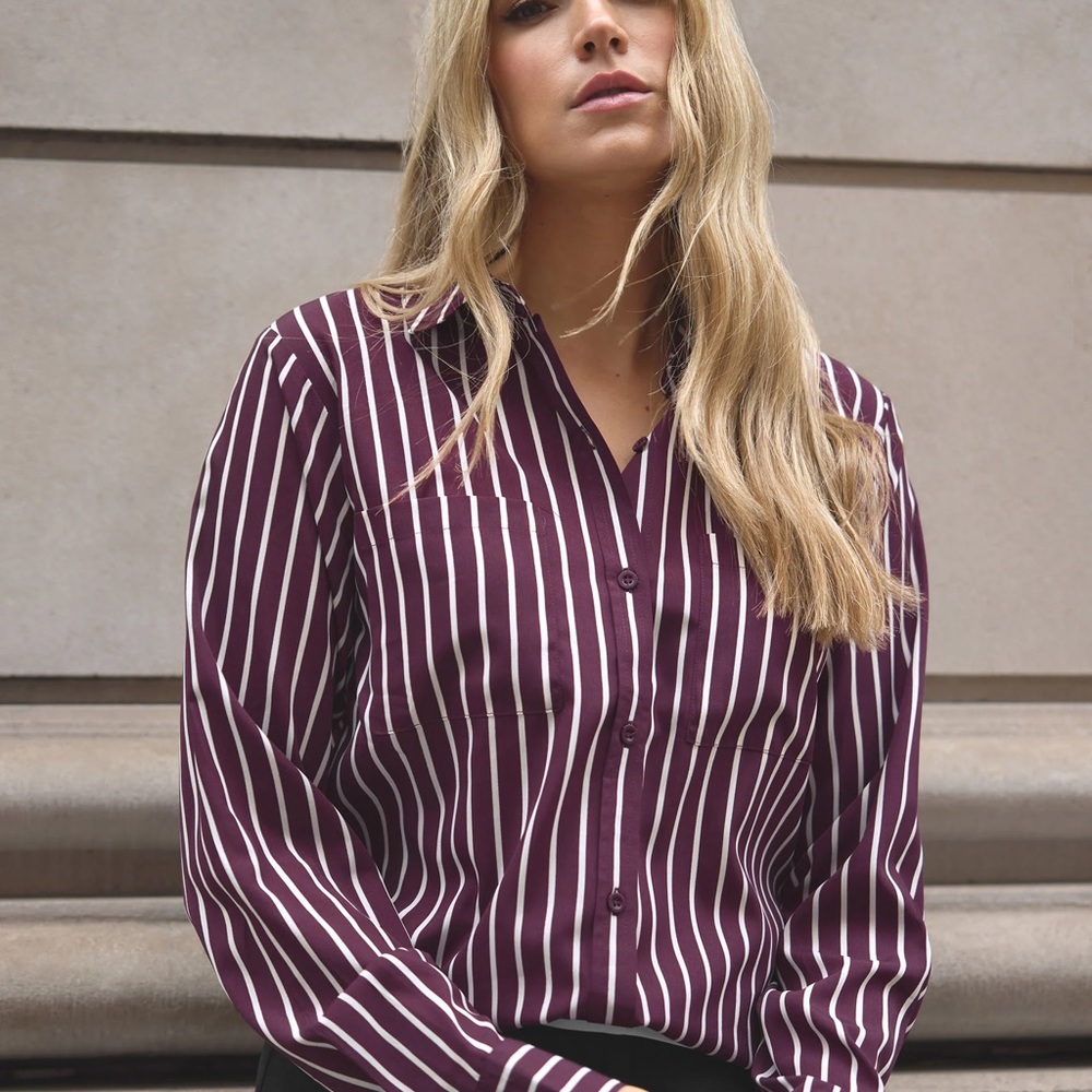Long tall sally plum striped shirt size 6 tall Purple Women's Top